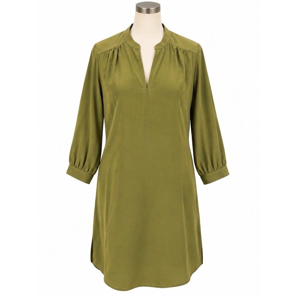 Amanda Uprichard 100% Silk Olive Green Tunic Shift Dress P XS 0 2